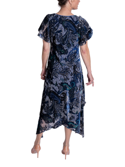 chesca Paisley Velvet Burnout Dress, Cobalt/Pewter - view 2, Cobalt/Pewter