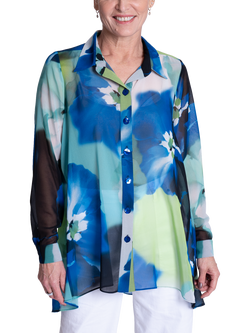 chesca Abstract Floral Shirt, Cobalt/Multi, Cobalt/Multi