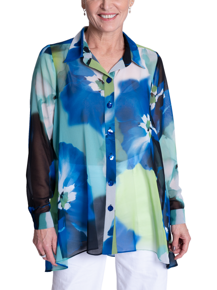 chesca Abstract Floral Shirt, Cobalt/Multi, Cobalt/Multi