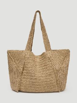 HUSH Aster Raffia Panel Tote Bag, Natural, Natural