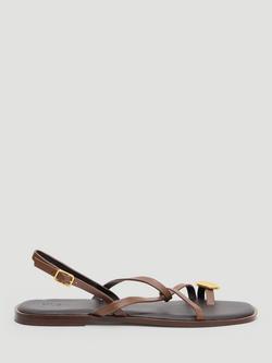 HUSH Yara Leather Metal Detail Strappy Sandals, Tan Brown, Tan Brown