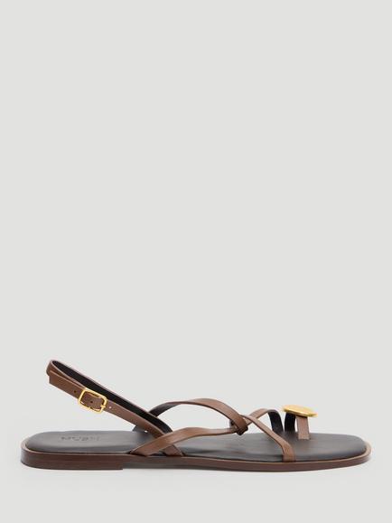 HUSH Yara Leather Metal Detail Strappy Sandals, Tan Brown, Tan Brown
