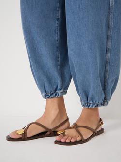 HUSH Yara Leather Metal Detail Strappy Sandals, Tan Brown - view 2, Tan Brown
