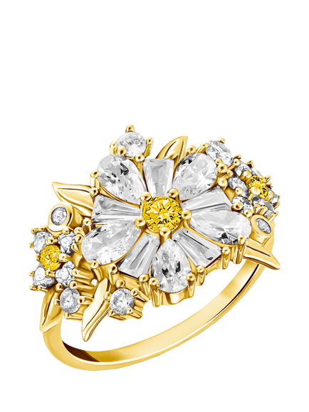THOMAS SABO Crystal Flower Cocktail Ring, Gold, Gold