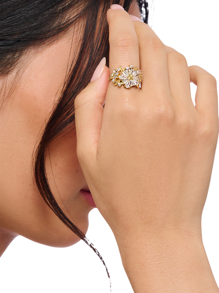 THOMAS SABO Crystal Flower Cocktail Ring, Gold - view 2, Gold