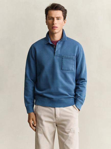 GANT Cotton Rich Rugby Sweatshirt Top, Vintage Blue, Vintage Blue
