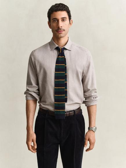 GANT Cotton Regular Fit Stripe Shirt, Lt Brown Melange, Lt Brown Melange