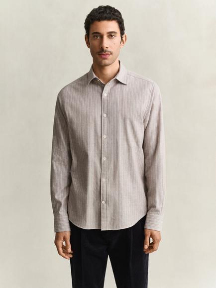 GANT Cotton Regular Fit Stripe Shirt, Lt Brown Melange - view 2, Lt Brown Melange