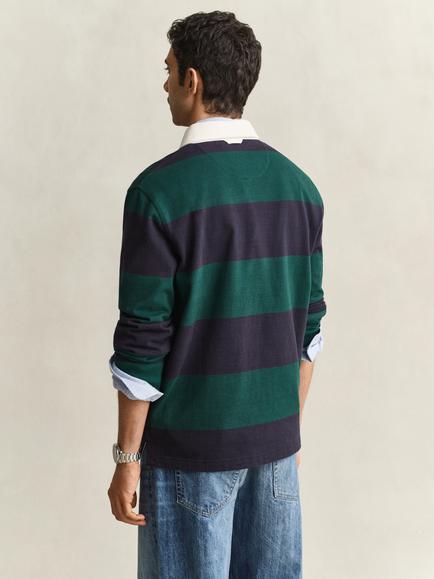 GANT Heavyweight Cotton Stripe Rugby Top, Dark Emerald - view 2, Dark Emerald