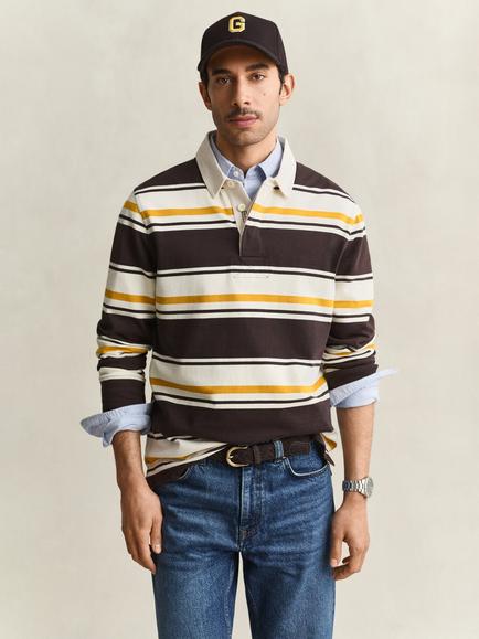 GANT Heavyweight Cotton Stripe Rugby Top, Charred Wood Brown, Charred Wood Brown