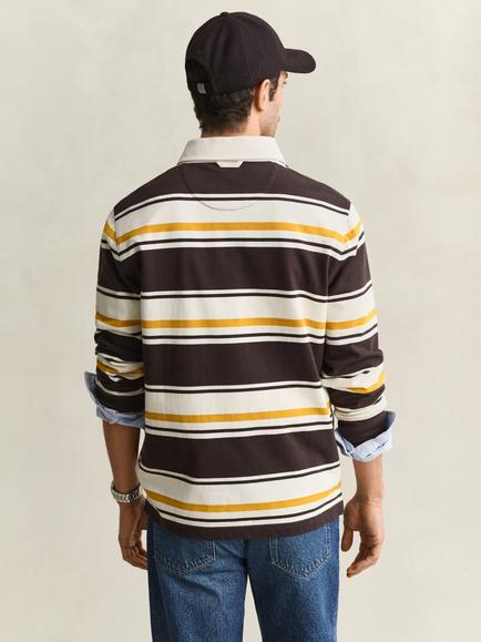 GANT Heavyweight Cotton Stripe Rugby Top, Charred Wood Brown - view 2, Charred Wood Brown