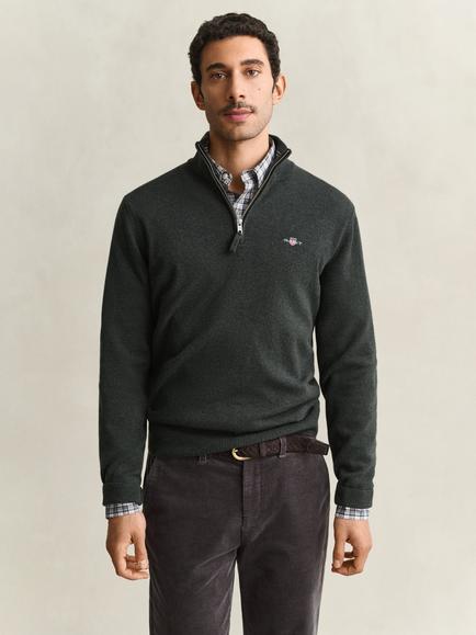GANT Superfine Wool Half Zip Jumper, Dark Moss Green, Dark Moss Green