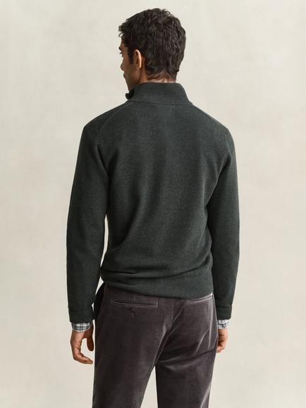 GANT Superfine Wool Half Zip Jumper, Dark Moss Green - view 2, Dark Moss Green