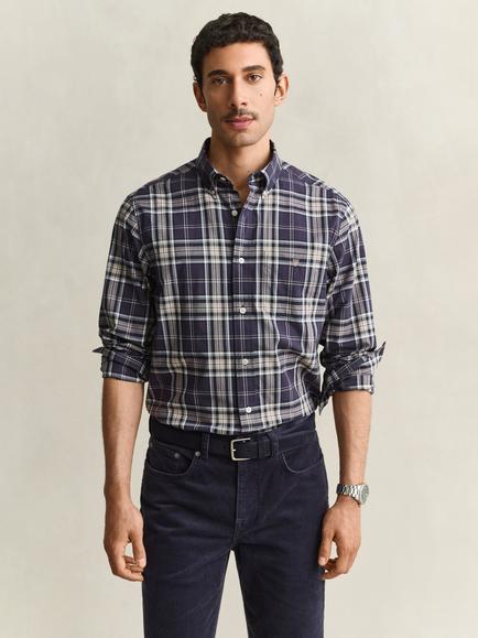 GANT Cotton Poplin Check Shirt, Mist Taupe, Mist Taupe