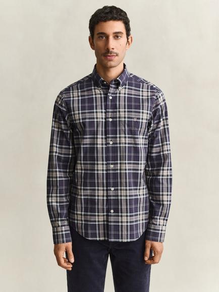 GANT Cotton Poplin Check Shirt, Mist Taupe - view 2, Mist Taupe