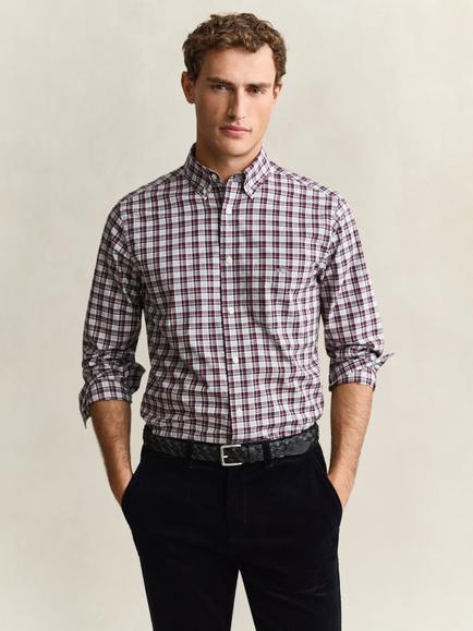 GANT Cotton Poplin Check Shirt, Deep Grape Wine, Deep Grape Wine