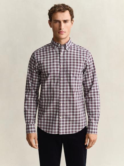 GANT Cotton Poplin Check Shirt, Deep Grape Wine - view 2, Deep Grape Wine