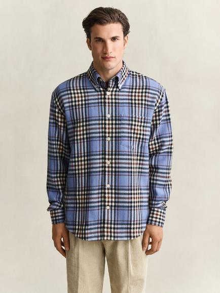 GANT Button Down Check Wool Shirt, Clear Sky - view 2, Clear Sky