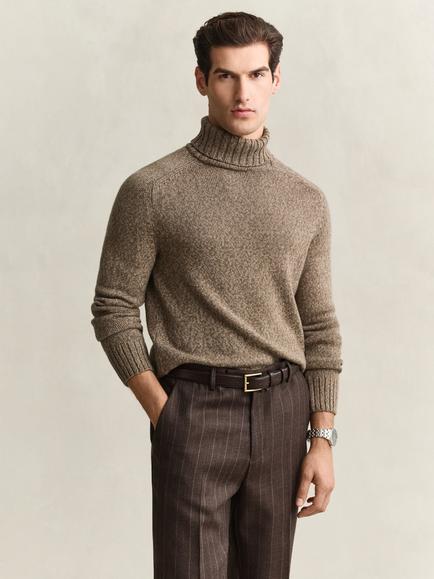 GANT Lambswool Cotton Blend Roll Neck Jumper, Faded Taupe, Faded Taupe