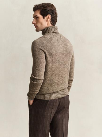 GANT Lambswool Cotton Blend Roll Neck Jumper, Faded Taupe - view 2, Faded Taupe