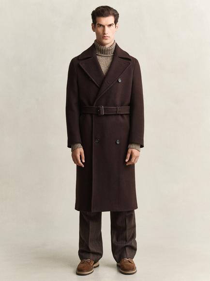GANT Belted Wool Blend Coat, Black Brown - view 2, Black Brown
