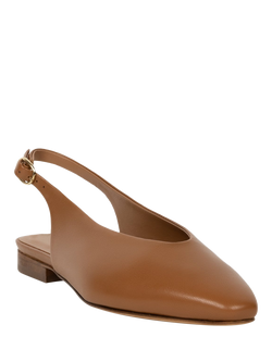 Bobbies Anouk Leather Square Toe Slingback Ballerina Pumps - view 2, Camel