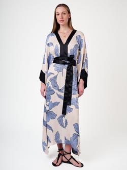 Amanda Wakeley Sara Tie Waist Kimono Dress, Cream/Blue, Cream/Blue