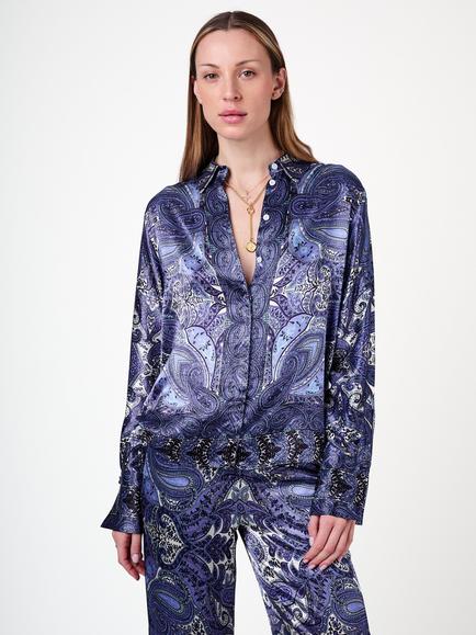 Amanda Wakeley Blythe Long Sleeve Paisley Shirt, Blue Multi, Blue Multi