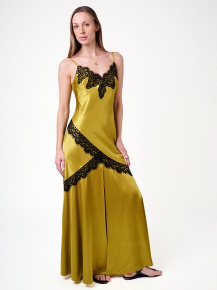 Amanda Wakeley Indre Silk Blend Lace Maxi Dress, Yellow/Black