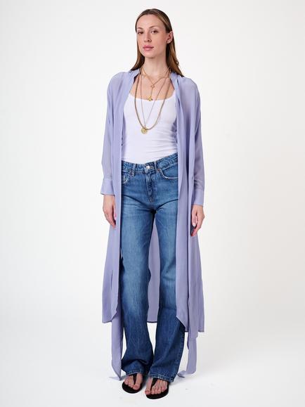 Amanda Wakeley Sophia Pure Silk Semi Sheer Long Shirt, Cornflower