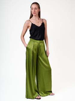 Amanda Wakeley Emilia Pleated Wide Leg Trousers, Green, Green