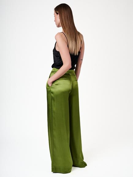 Amanda Wakeley Emilia Pleated Wide Leg Trousers, Green - view 2, Green