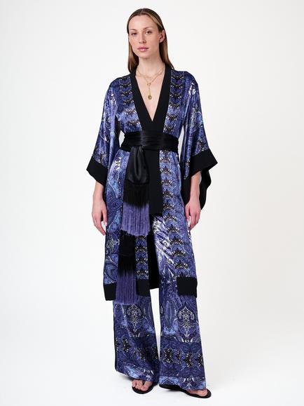 Amanda Wakeley Sylvie Tie Waist Kimono Jacket, Blue Multi, Blue Multi