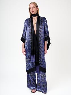 Amanda Wakeley Sylvie Tie Waist Kimono Jacket, Blue Multi - view 2, Blue Multi