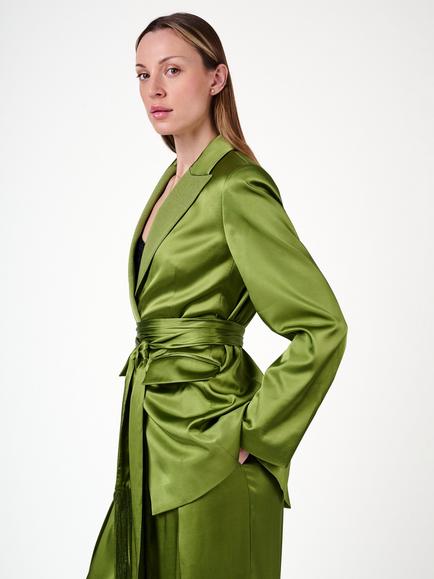 Amanda Wakeley Olivia Satin Suit Jacket, Green - view 2, Green