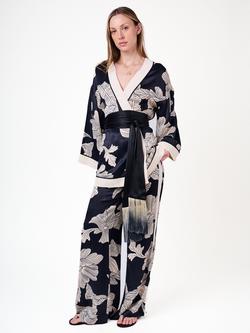 Amanda Wakeley Petra Print Tie Waist Kimono, Black/White, Black/White