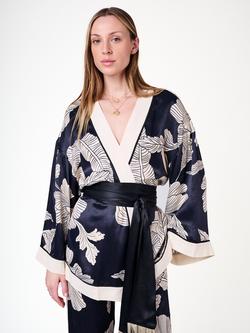 Amanda Wakeley Petra Print Tie Waist Kimono, Black/White - view 2, Black/White