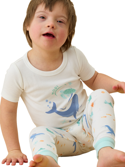 MORI Kids' Ocean Dreams Short Sleeve Pyjama Set, Multi - view 2, Multi