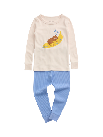 MORI Kids' Dreaming Monkey Pyjama Set, Cream/Multi, Cream/Multi