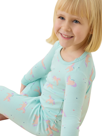 MORI Baby Unicorn Dreams Long Sleeve Pyjama Set, Blue/Multi - view 2, Blue/Multi