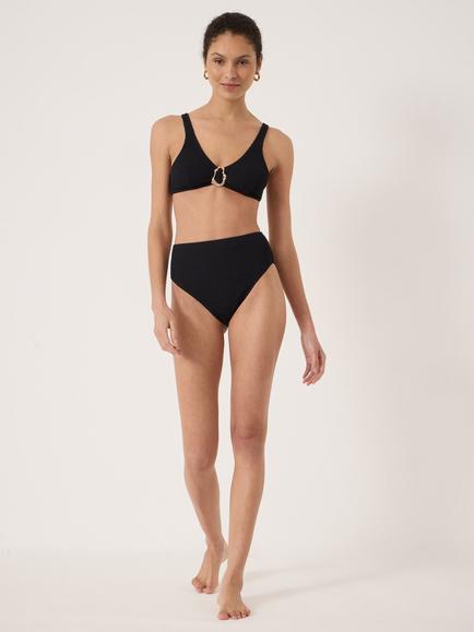 HUSH Hammered Trim Crinkle Bikini Top, Black, Black
