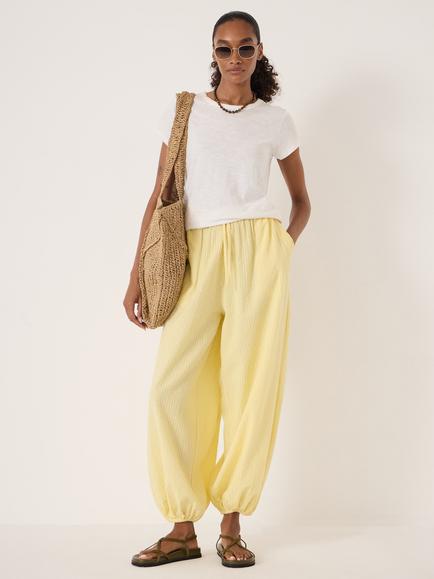 HUSH Cotton Balloon Seersucker Beach Trousers, Pale Yellow - view 2, Pale Yellow