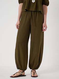 HUSH Tove Linen Blend Balloon Beach Trousers, Khaki Green, Khaki Green