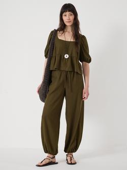 HUSH Tove Linen Blend Balloon Beach Trousers, Khaki Green - view 2, Khaki Green