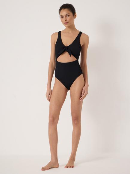 HUSH Maren Crinkle Tie Front Swimsuit, Black, Black