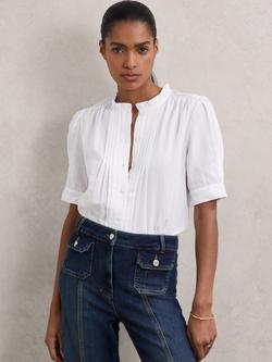 Reiss Aurelia Cotton Textured Short Sleeve Blouse, Ivory