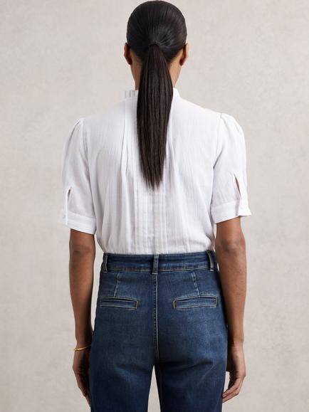 Reiss Aurelia Cotton Textured Short Sleeve Blouse - view 2, Ivory