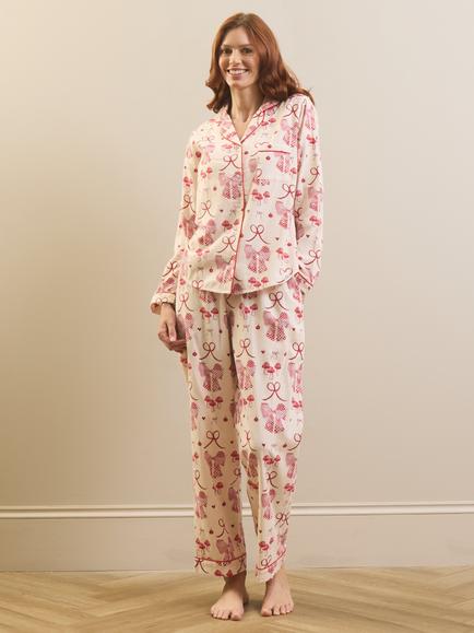 Their Nibs Bow Button Up Long Pyjama Set, Ivory, Ivory
