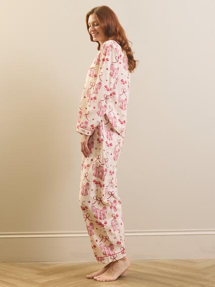 Their Nibs Bow Button Up Long Pyjama Set, Ivory - view 2, Ivory