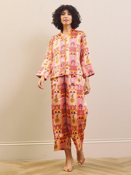 Their Nibs Cocktail Button Through Long Pyjama Set, Orange, Orange
